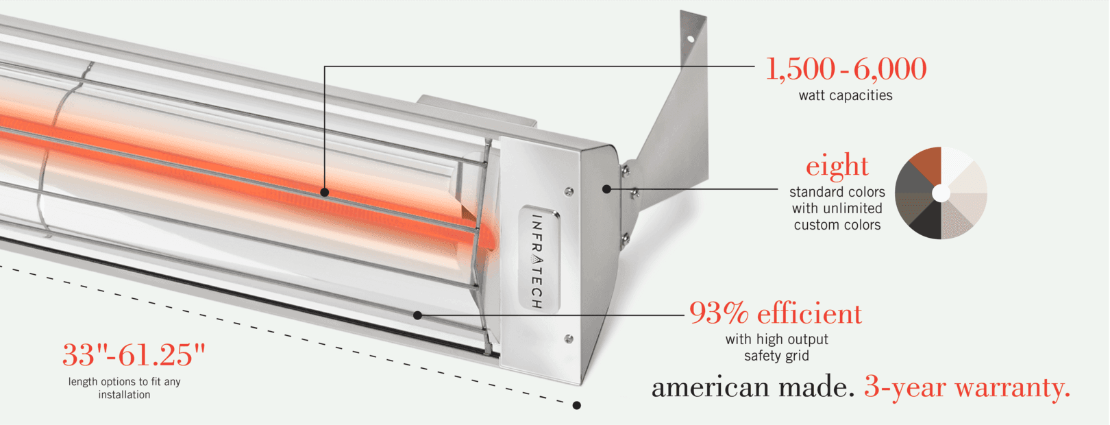 Infratech W-Series 39" 2,000W Single Element Flush Mount Heater