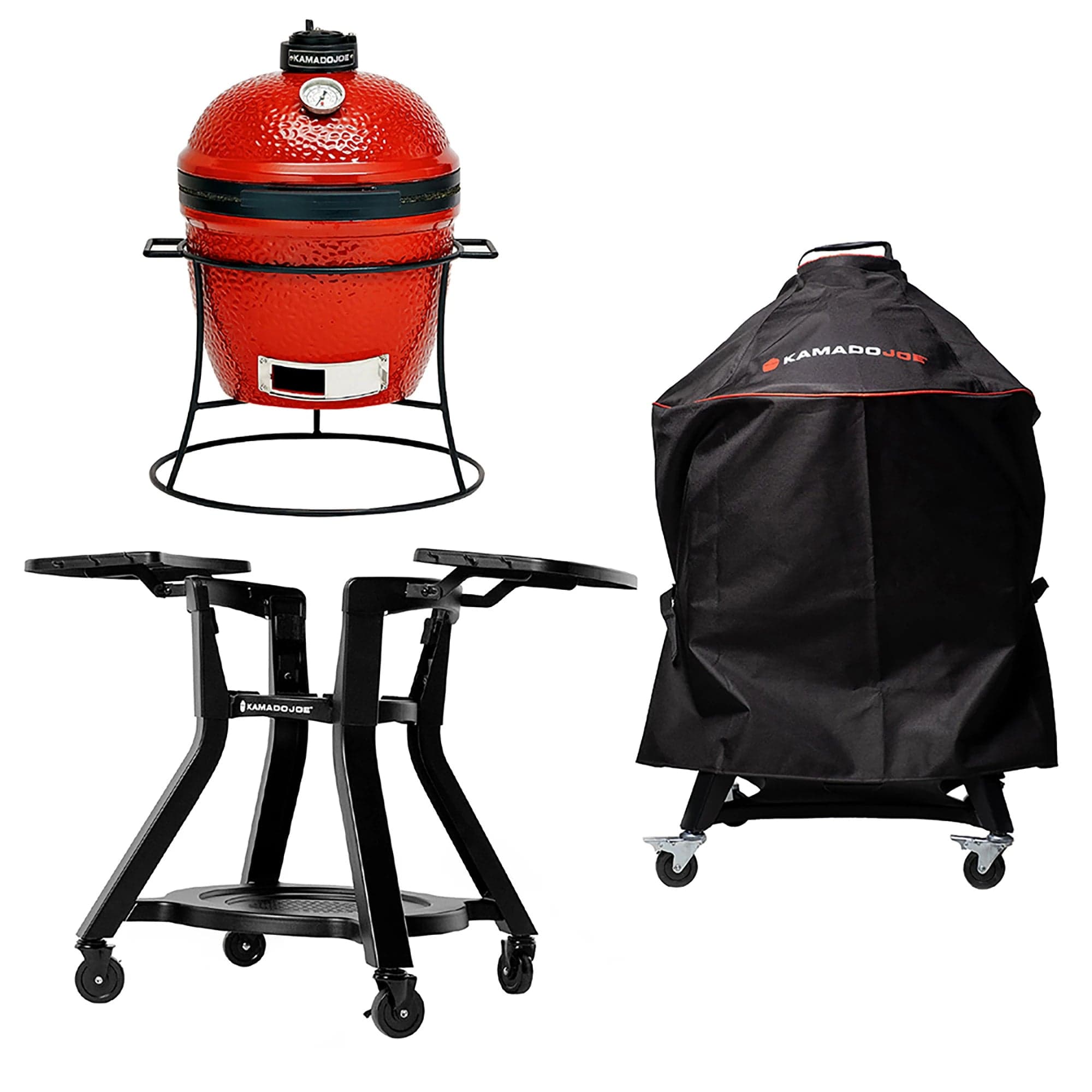 Kamado Joe Joe Jr plus Full-Length Cover and Cart with Side Shelves Bundle