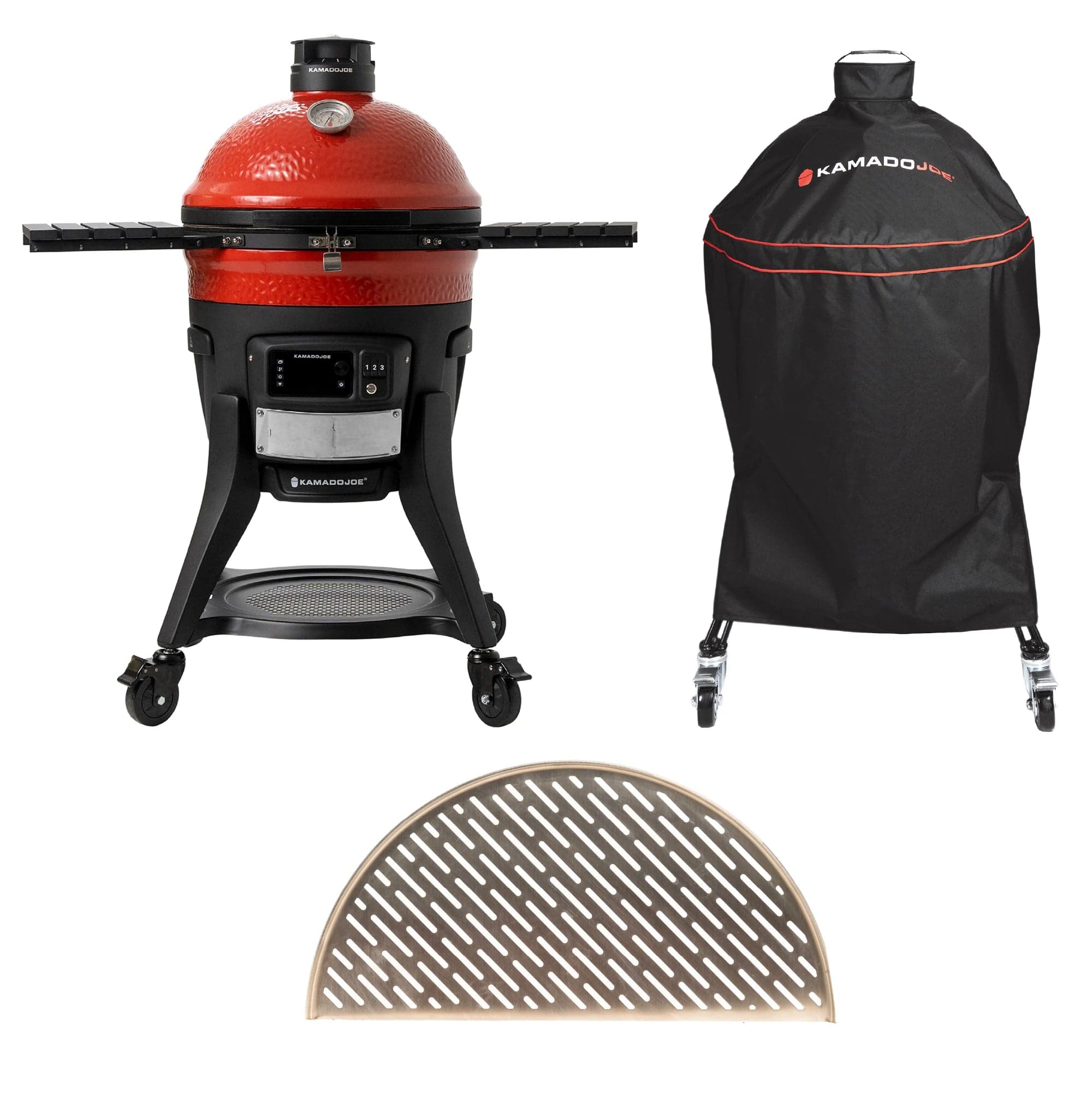 Kamado Joe Konnected Joe Digital Charcoal Grill and Smoker, Cover, and Grate Bundle