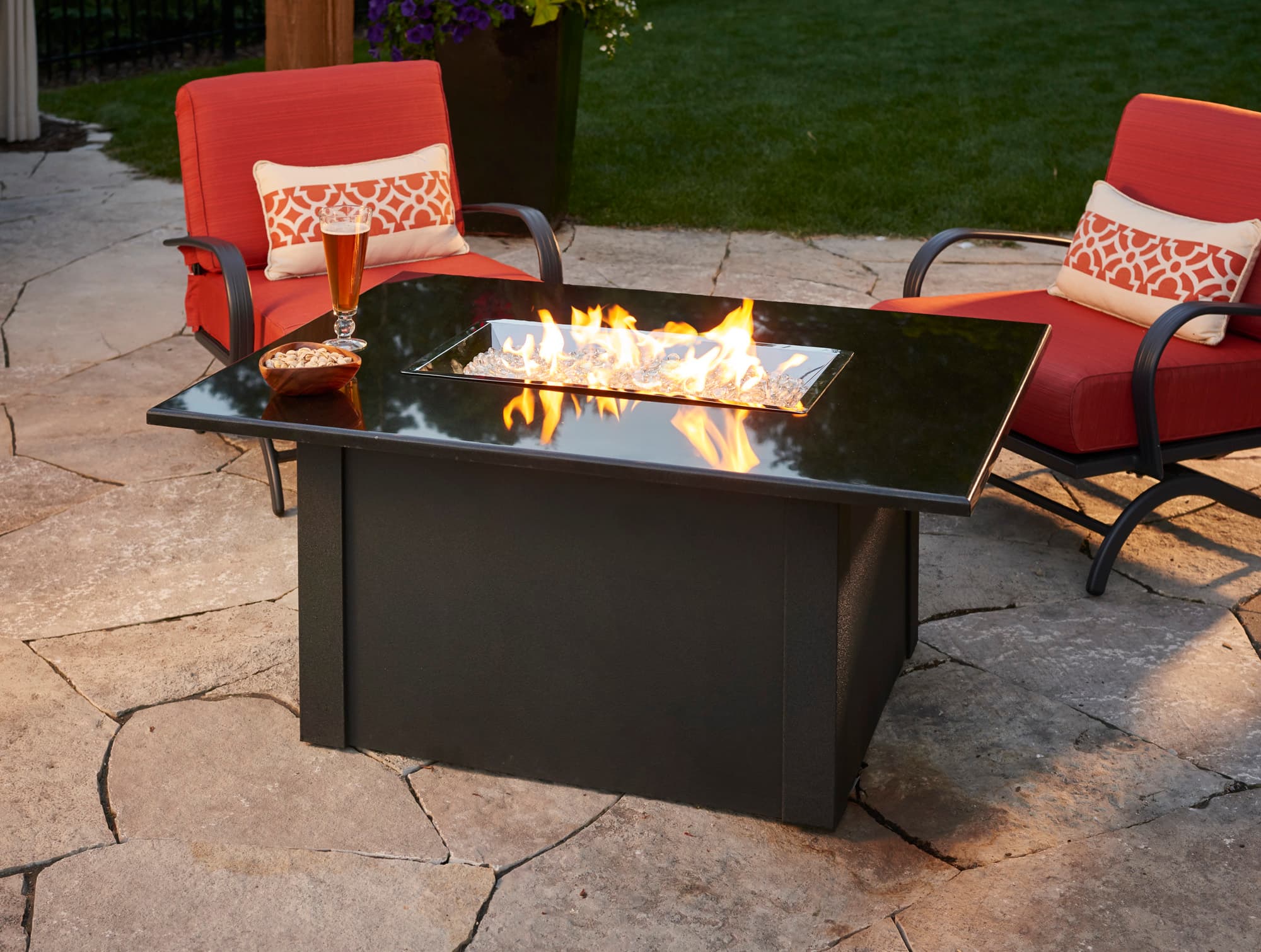 The Outdoor GreatRoom Company - Black Grandstone Rectangular Gas Fire Pit Table