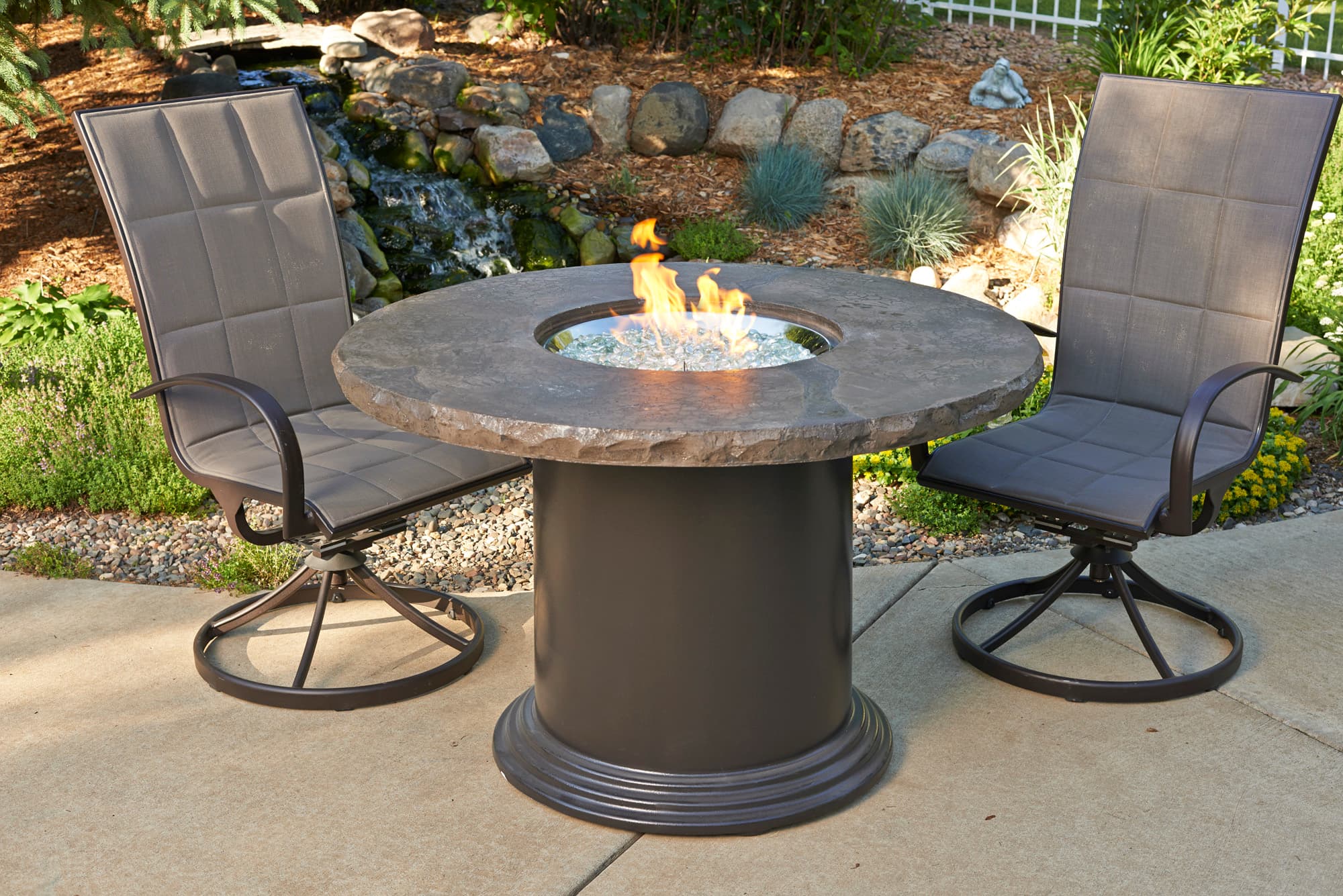The Outdoor GreatRoom Company - Marbleized Noche Colonial Dining Height Gas Fire Pit Table