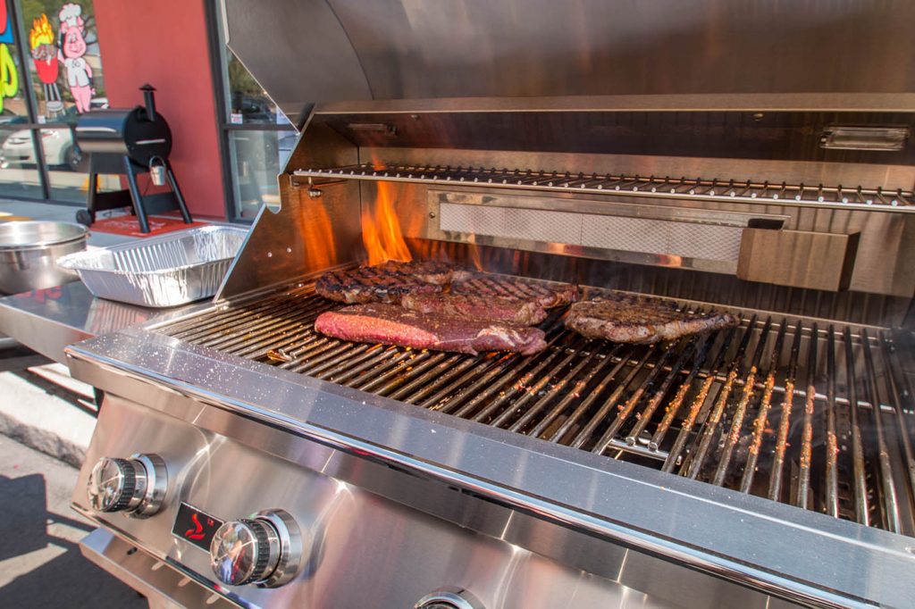 Chef Dell also smoked the steak you see on the Traeger 22 Smoker you see in the background