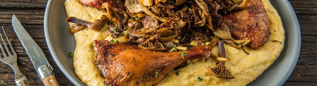 Duck Legs Polenta Mushrooms - Traeger Wood Pellet Grills